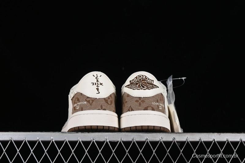 Nike Travis Scott x Fragment Design x Jordan Air Jordan 1 Low OG SP AJ1 LV Light Brown Print Casual Sneakers - SJ2068-102