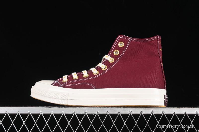 Converse Chuck 1970s High Top Casual Sneakers with Gold Star Accents and Wine Red Colorway - A12463C